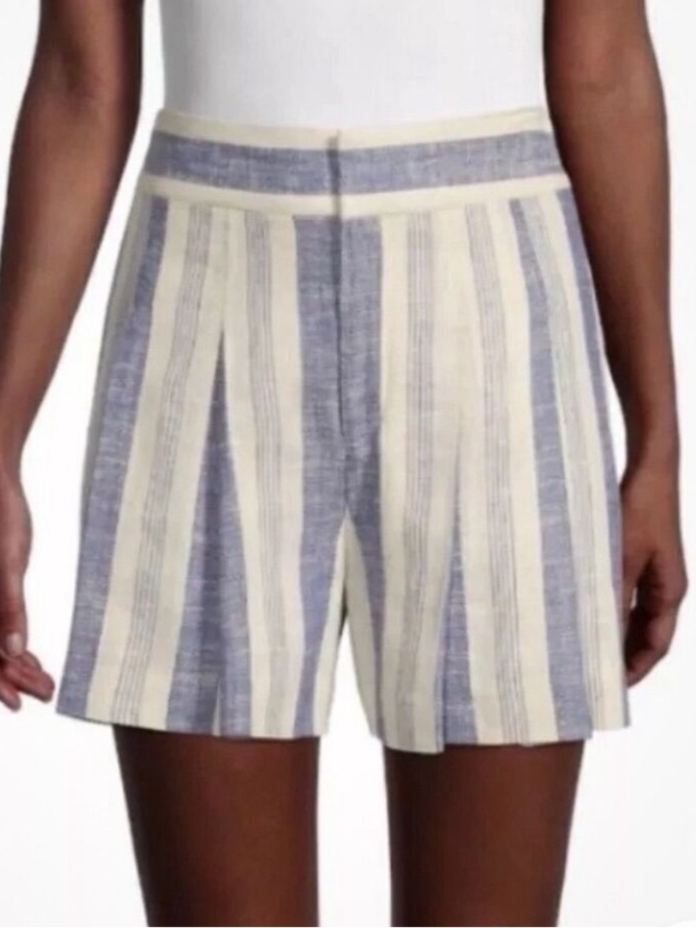Alice+Olivia Striped Blue and Cream Women’s Flowy Linen Blend Shorts 4